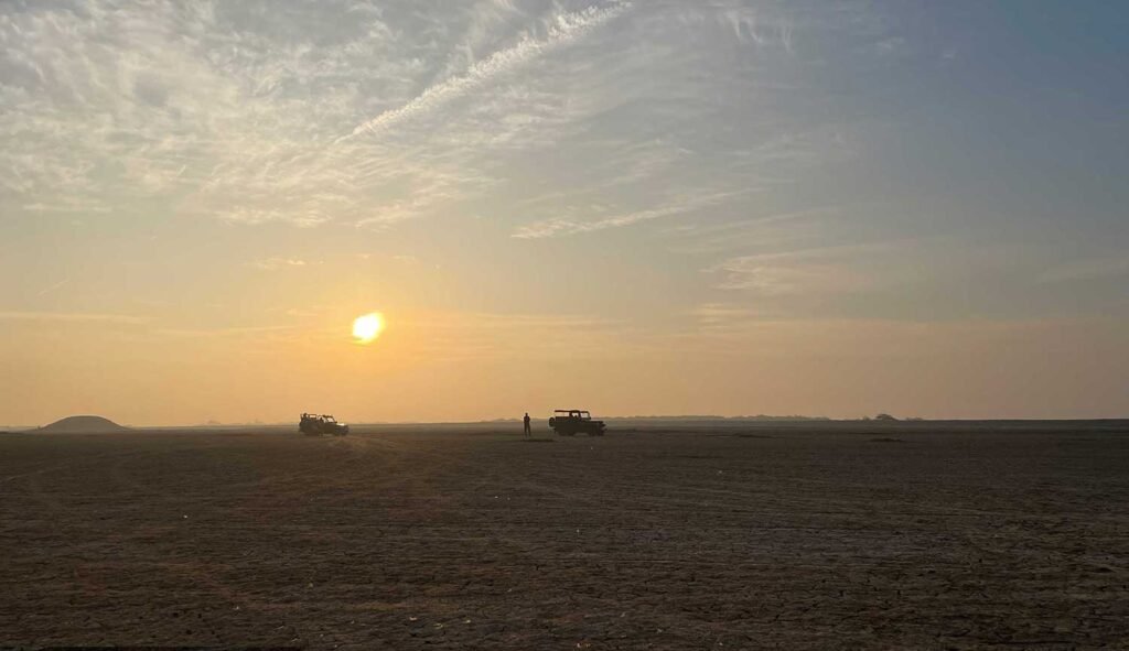 The vast harsh landscape of little rann of kutch at sunrise
